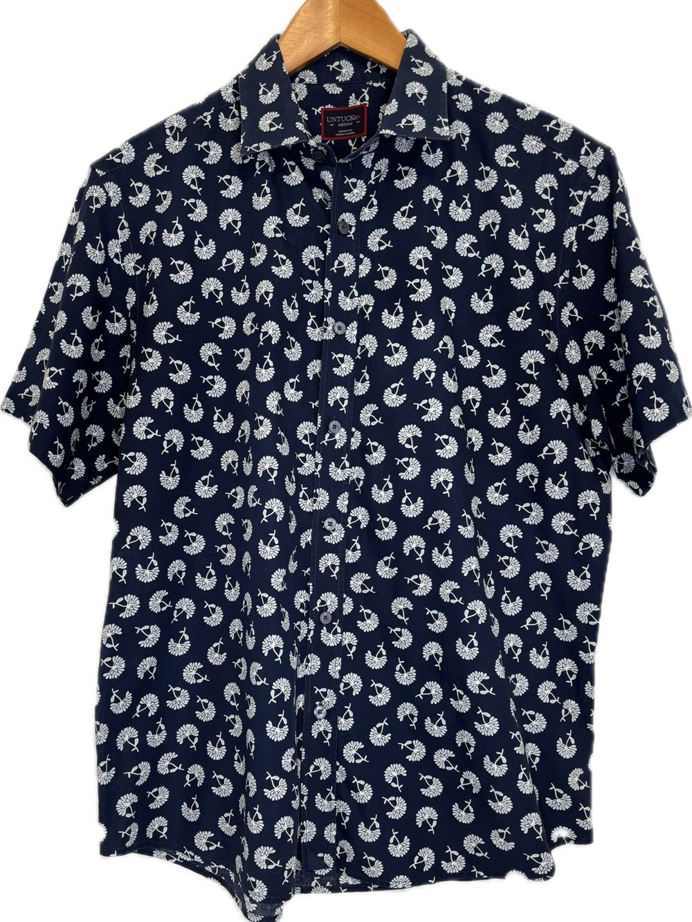 UNTUCKit Mens Navy Blue Short Sleeve Shirt Size Medium Regular Fit Button Down